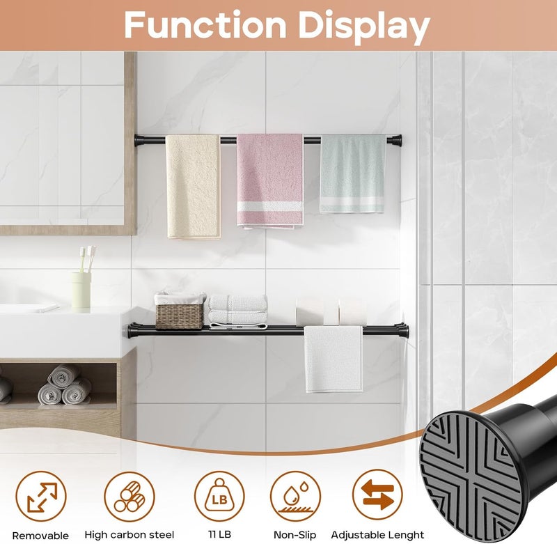 WEIXINHAI 2 Pack Black Spring Tension Curtain Rods 23-46 Inch Adjustable Expandable Spring Loaded Curtain Rods No Drilling Suitable for Small Short Tension Rods 23-34 Inch Doors, Windows, Closet - Image 3